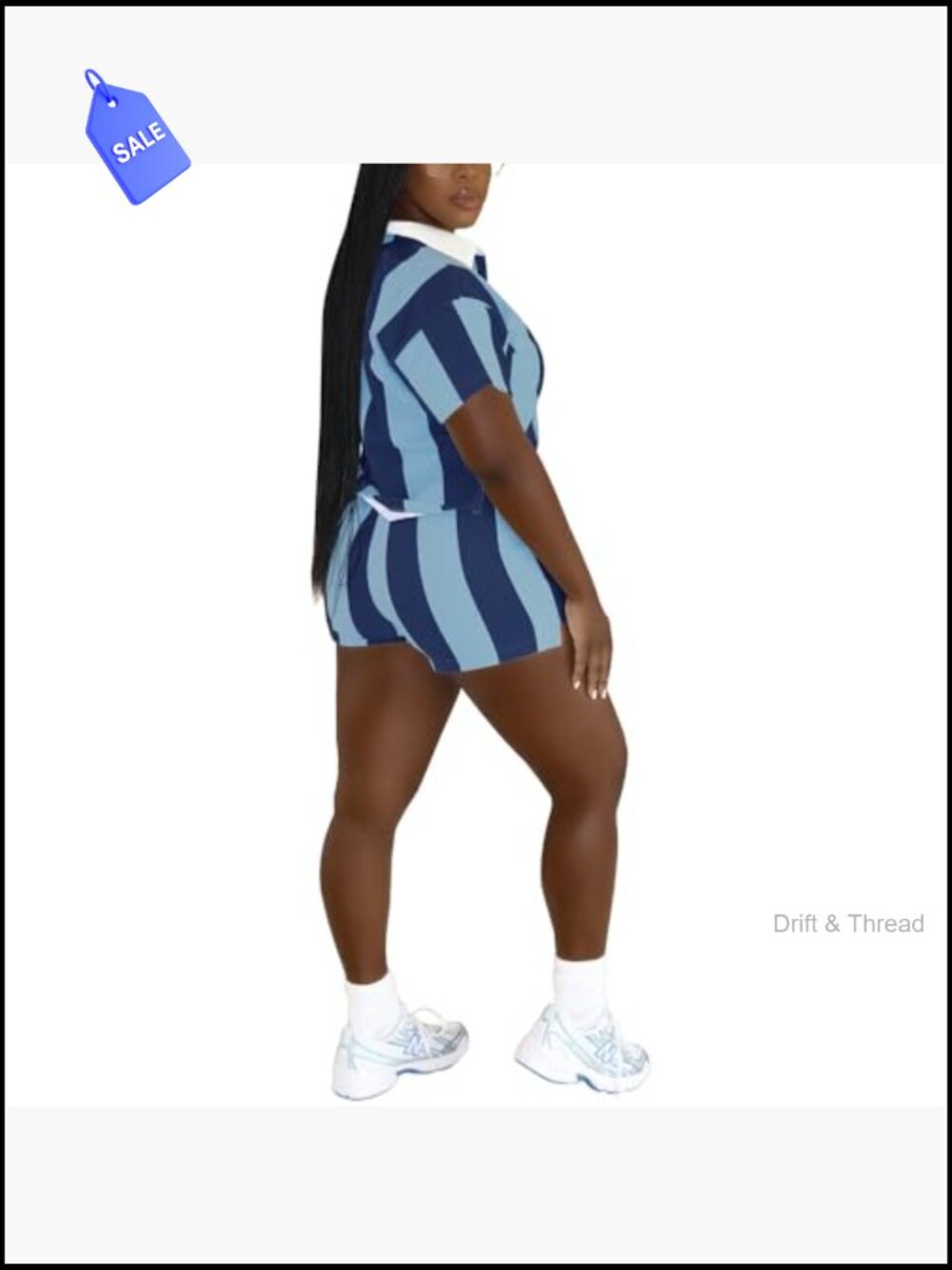 2 Piece Summer Striped Polo Shirt and High Waisted Shorts Set for Women Active - Picture 2 of 6